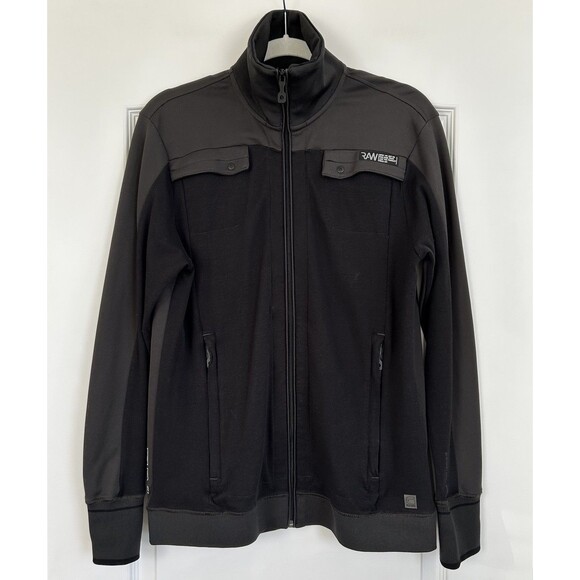 G-Star Raw 3301 Track Jacket Men L Black Contrast Shoulder Chest Pockets Stretch - Picture 1 of 13